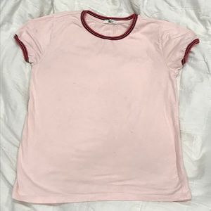 B&W RED STRIPED COLLARED PINK TEE